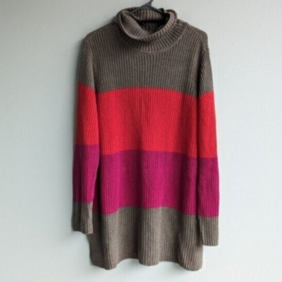 eight eight eight colourblock striped 100% cotton knit turtleneck sweater - Picture 1 of 6